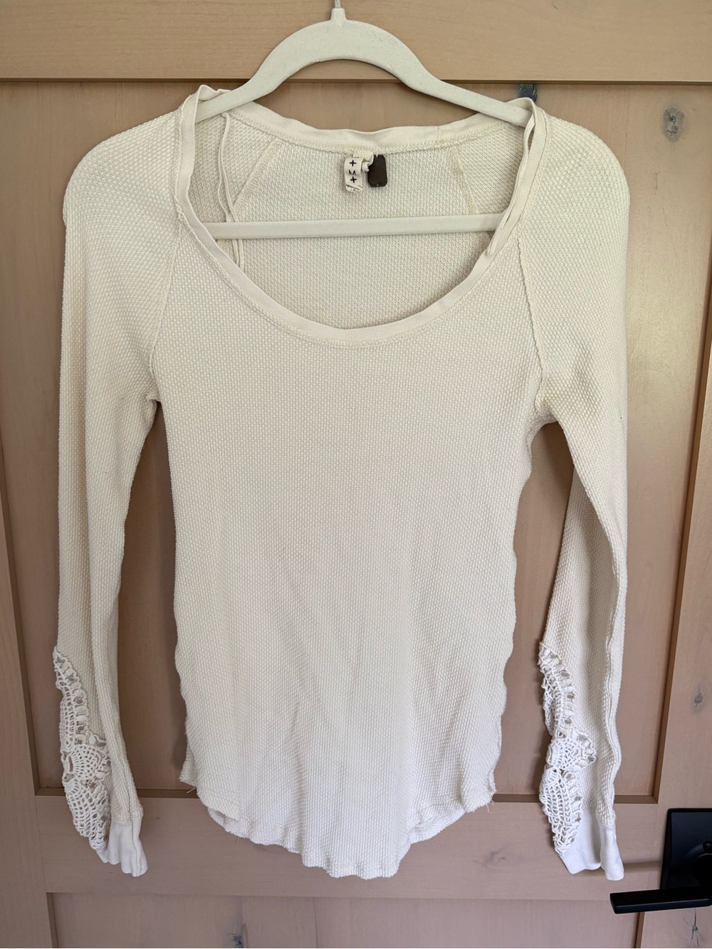 We The Free Cream Long Sleeve Thermal Top with Lace Sleeves